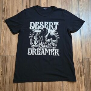 MineB Womens Black Desert Dreamer Skull Cactus Graphic T Shirt Top Size L